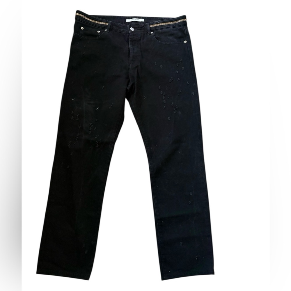 Givenchy Men's 2016 Distressed Zipper Moto Jeans Black Authentic